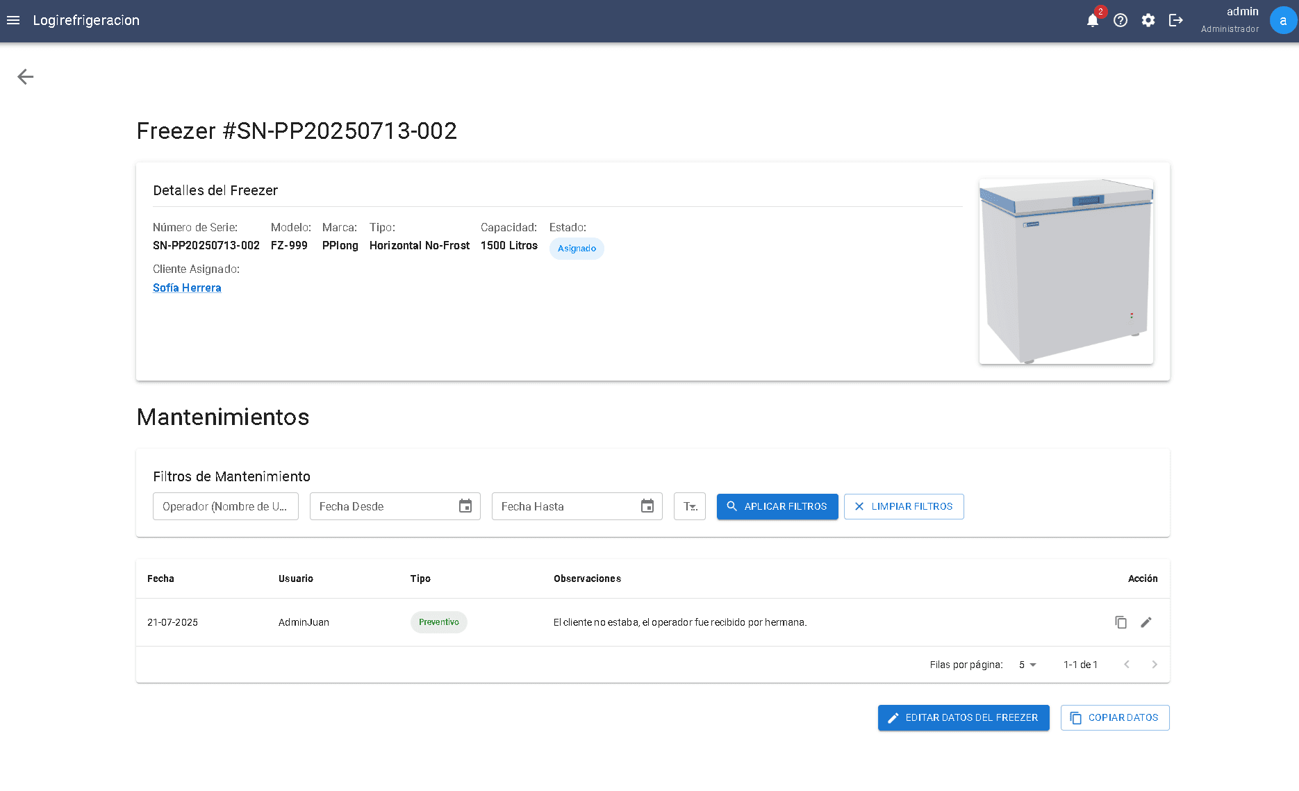 Sistema de Gestión de Freezers